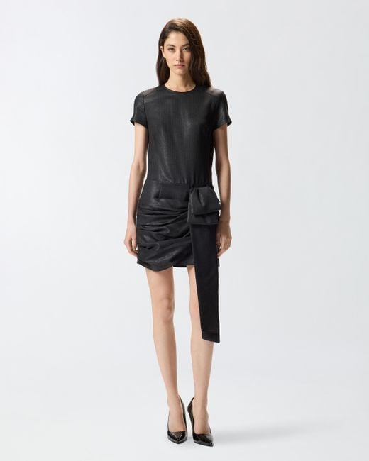 Pinko Black Short Pinstriped Dress With Draping