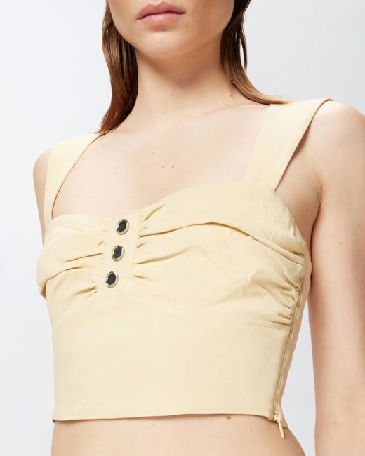 Pinko White Buttoned Linen Crop Top