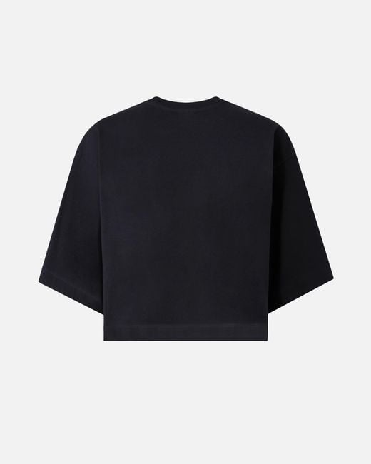 Pinko Blue Cropped T-Shirt With Love Birds Embroidery