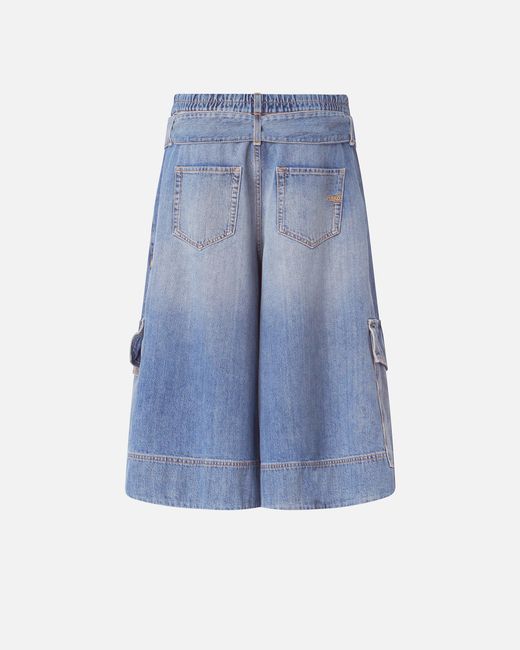 Pinko Blue Denim Utility Bermuda Shorts With Belt