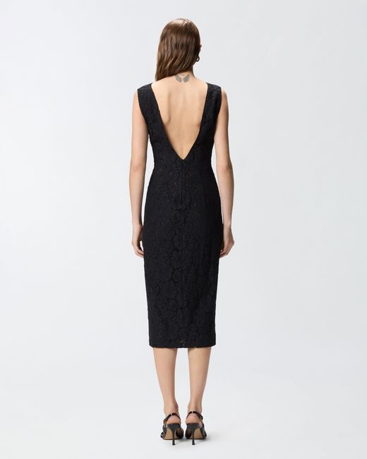 Pinko Black Floral Lace Dress With Plunging Rear Neckline