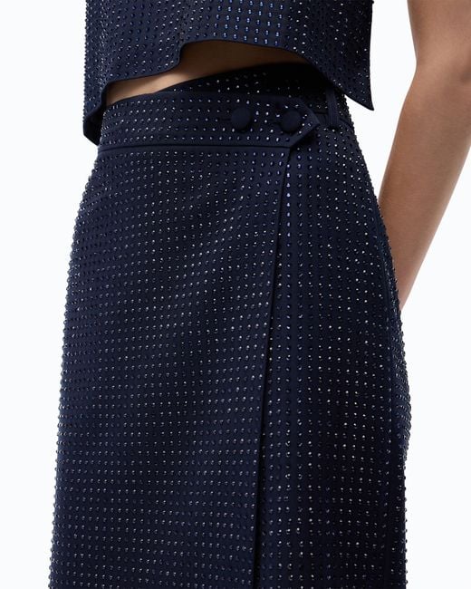 Pinko Blue Fully Rhinestoned Calf-Length Wrap Skirt