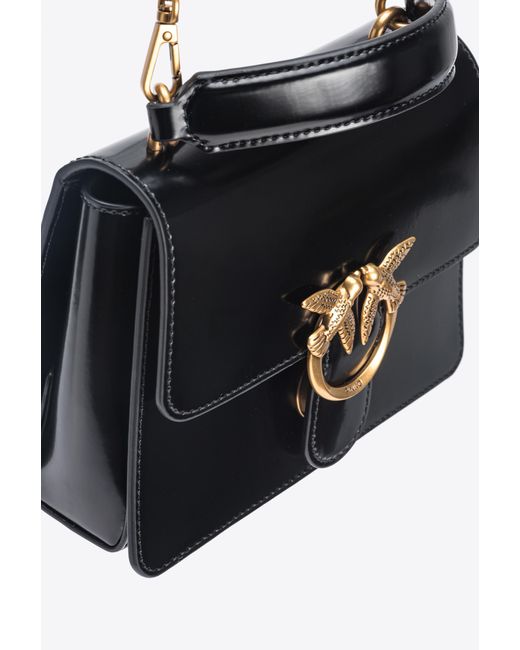 Pinko Black Mini Love Bag One Top Handle Light In Glossy Leather