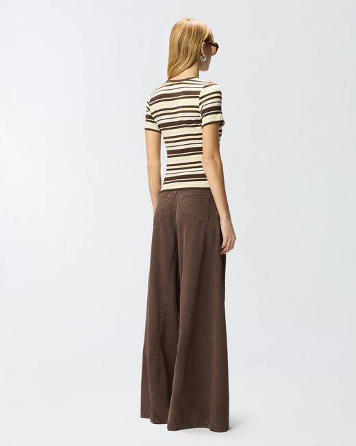 Pinko White Cropped Striped T-Shirt With Logo