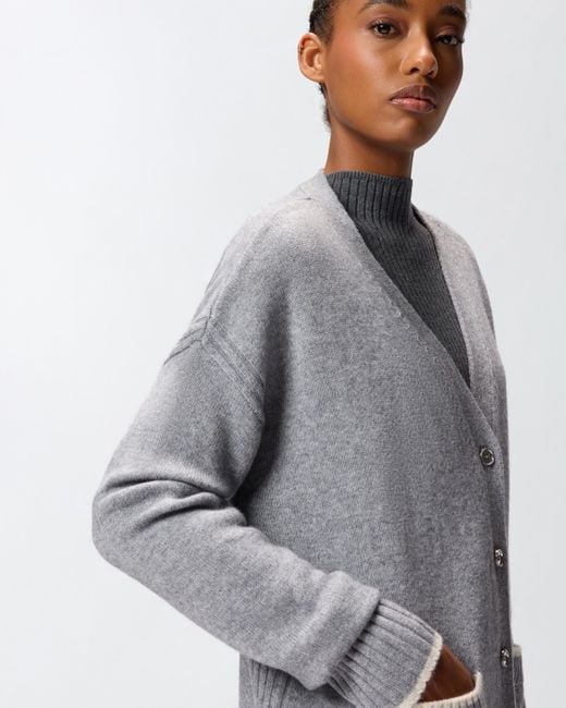 Pinko Gray Long V-neck Cardigan