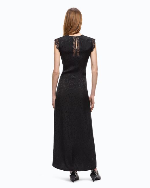 Pinko Black Long Dress With Slit And Lace Inserts