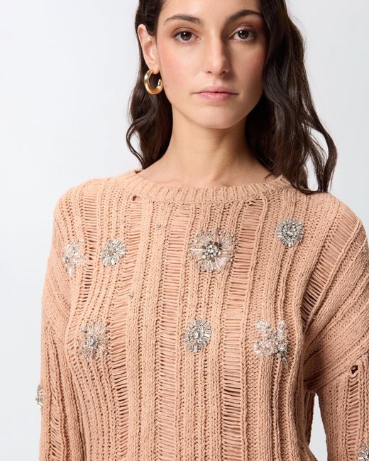 Pinko Natural Openwork Sweater With Jewel Details
