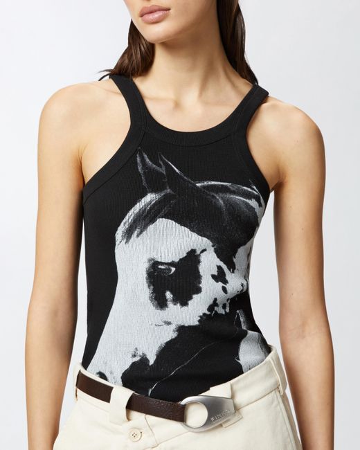 Pinko Black Reimagine By X Patrick Mcdowell Ribbed Vest Top With Horse Print