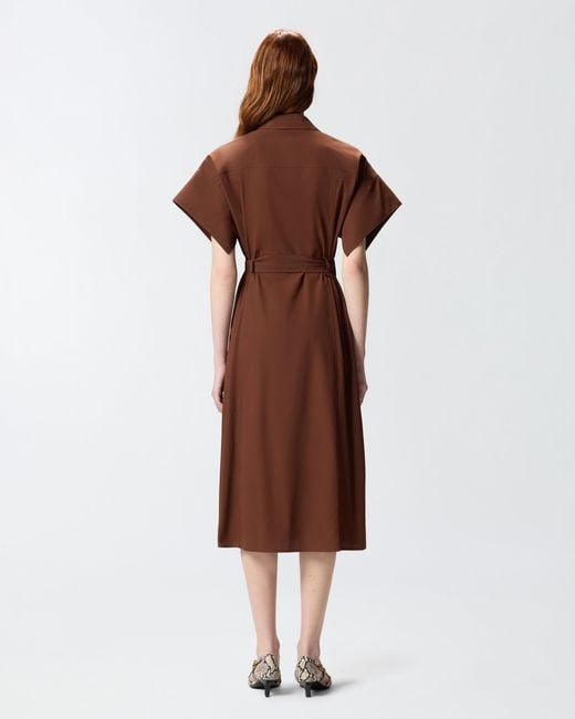 Pinko Brown Midi Shirt Dress With Belt