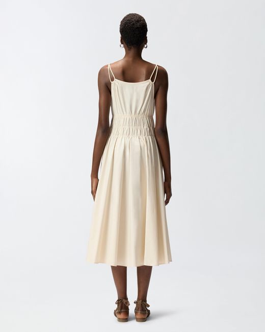 Pinko White Sleeveless Midi Dress With Pleats And Gathering