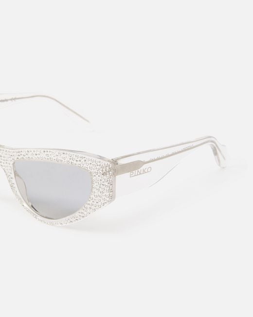 Pinko White Cat-Eye Sunglasses With Rhinestones