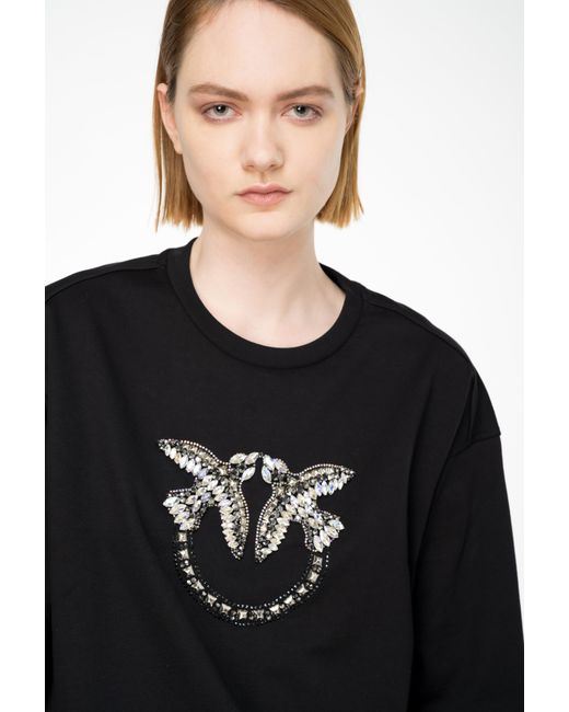 Pinko Black Sweatshirt With Love Birds Embroidery
