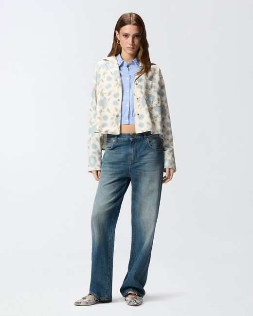 Pinko White Lightweight Boxy Shirt With Floral Print