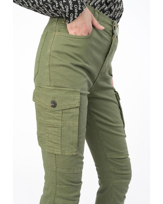 Pinko Green Skinny Cargo Trousers In Soft Gabardine