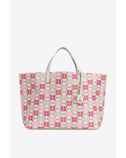 Pinko Pink Big Shopper Bag With Logo Print