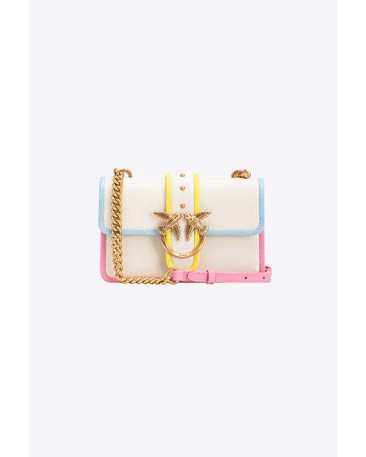 Pinko White Mini Love Bag One In Leather With Multicoloured Edging
