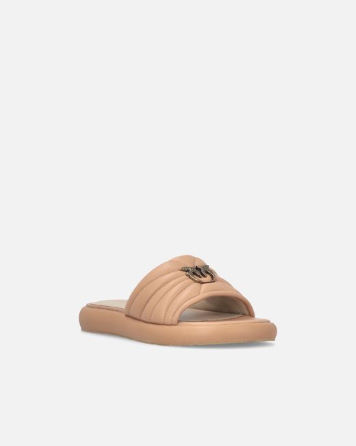 Pinko White Perforated Nappa Leather Slip-On Sandals With Love Birds Logo