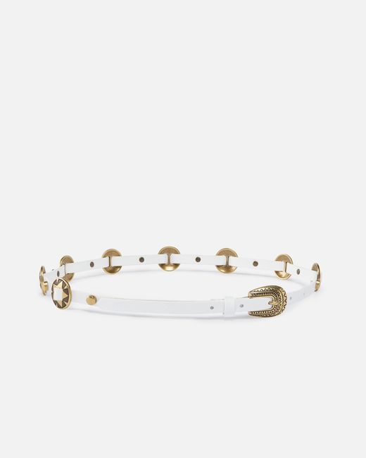 Pinko White Thin Belt With Engraved Metal Plates 1Cm