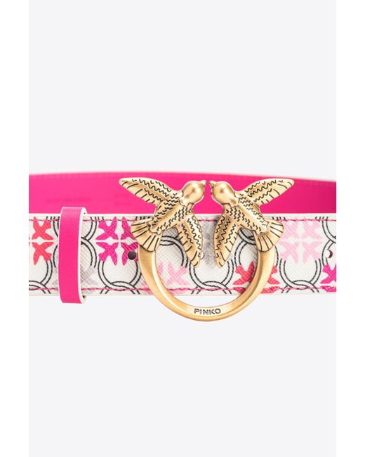 Pinko Pink 3cm Logo-print Belt With Love Birds Buckle