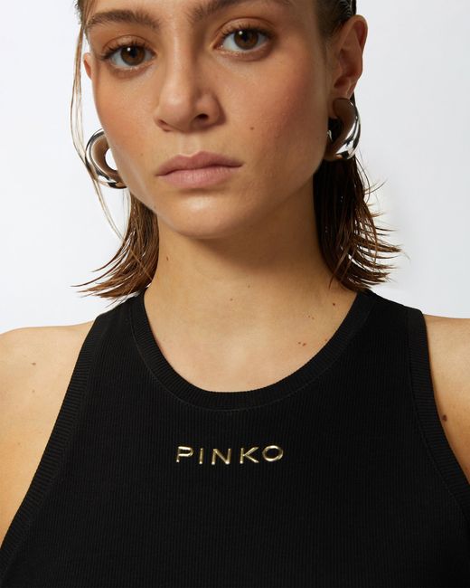 Pinko Black Ribbed Top With Logo