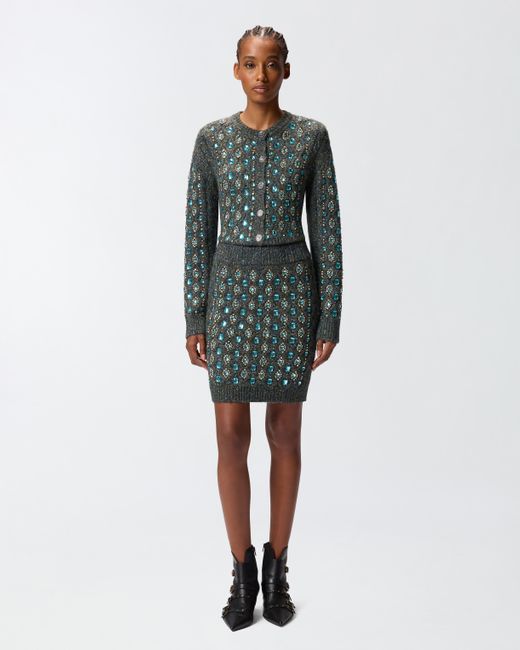 Pinko Green Knit Skirt With Jewel Embroidery