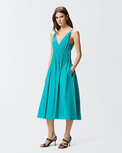 Pinko Blue Sleeveless Midi Dress With Pleats And Gathering