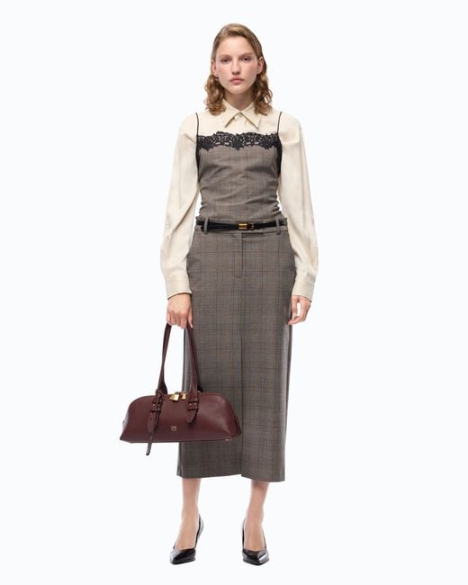 Pinko Gray Check Top With Lace