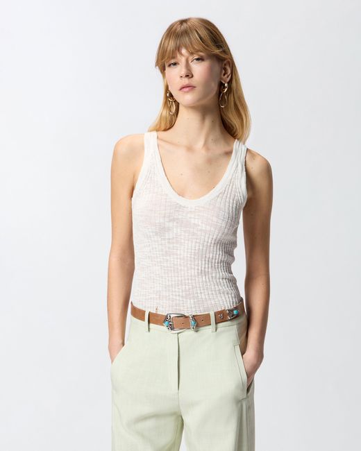Pinko White Ribbed Vest Top With Logo