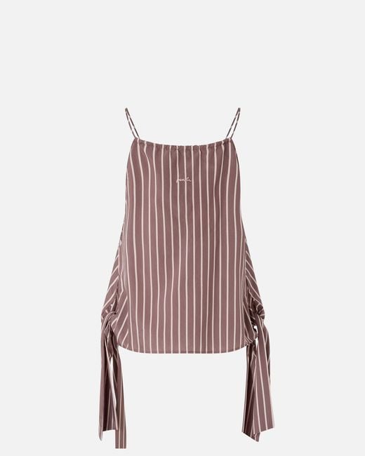 Pinko Brown Striped Top With Thin Shoulder Straps And Bows