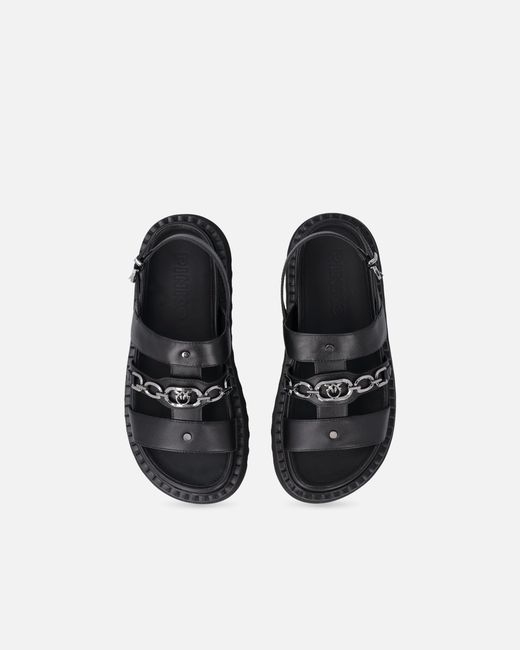 Pinko White Leather Sandals With Chain