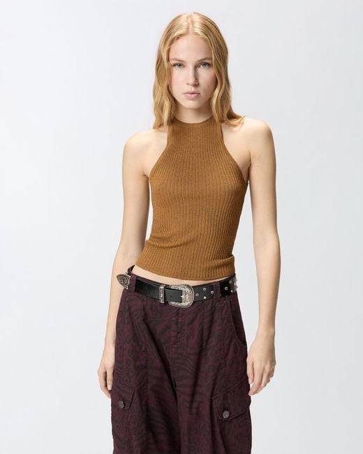 Pinko Brown Off-The-Shoulder Top With Neck Fastening