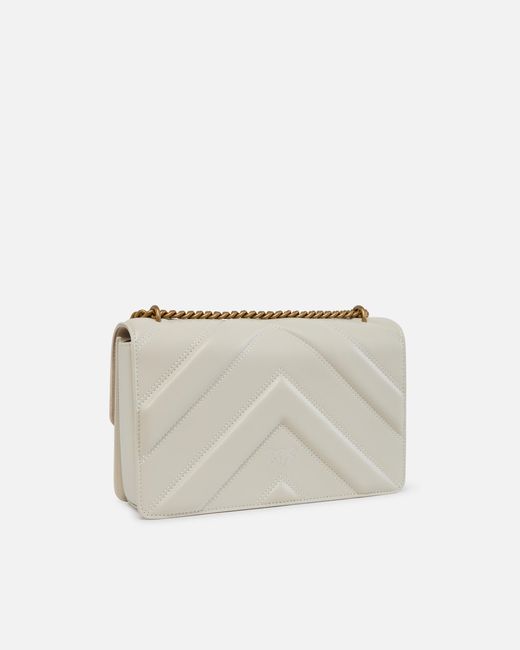 Pinko Natural Medium Love Bag Pebbled Leather Crossbody Bag With V-Shaped Pattern And Logo