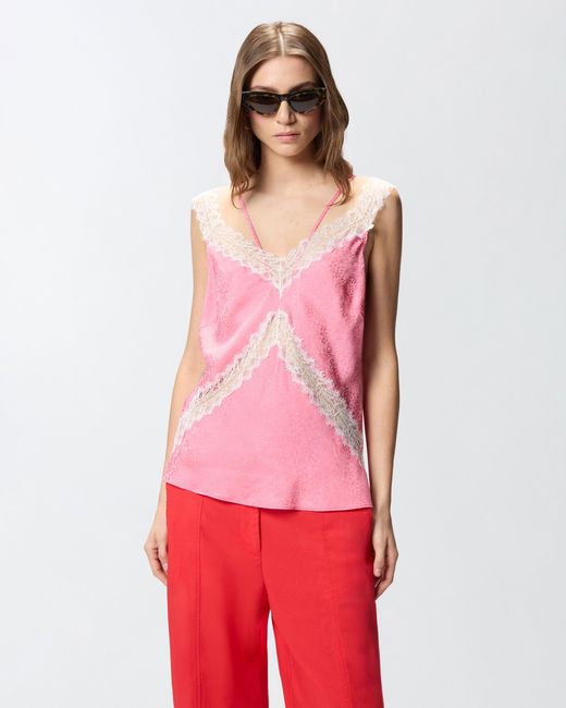 Pinko Pink Spotted Lingerie Top With Lace