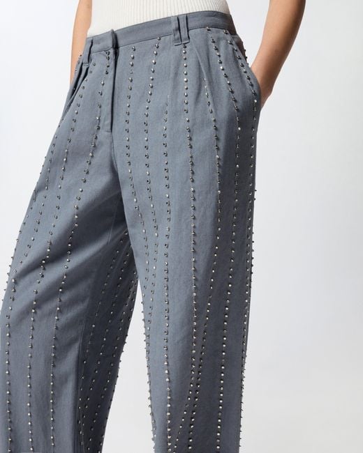 Pinko Blue Trousers With Jewel Stripes