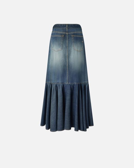 Pinko Blue Long Denim Skirt With Flounce And Belt