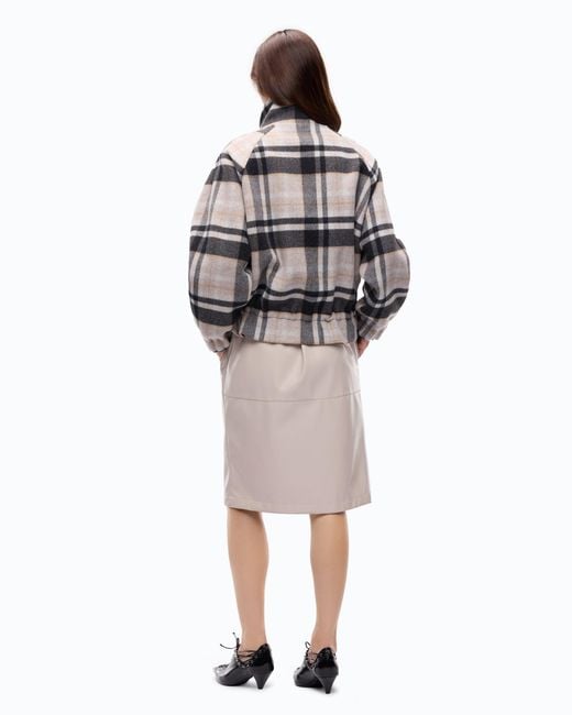 Pinko Black Pea Coat With Zip And Check Pattern