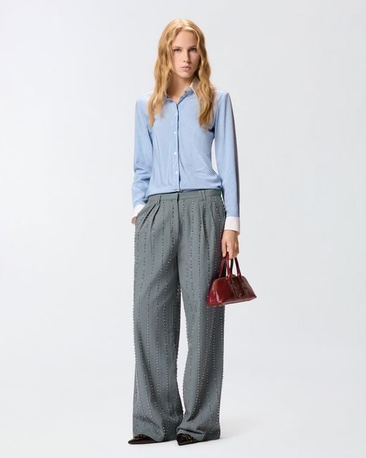 Pinko Blue Shirt With Contrasting Collar And Cuffs