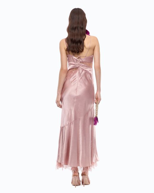 Pinko Pink Long Satin Dress With Draping And Lace