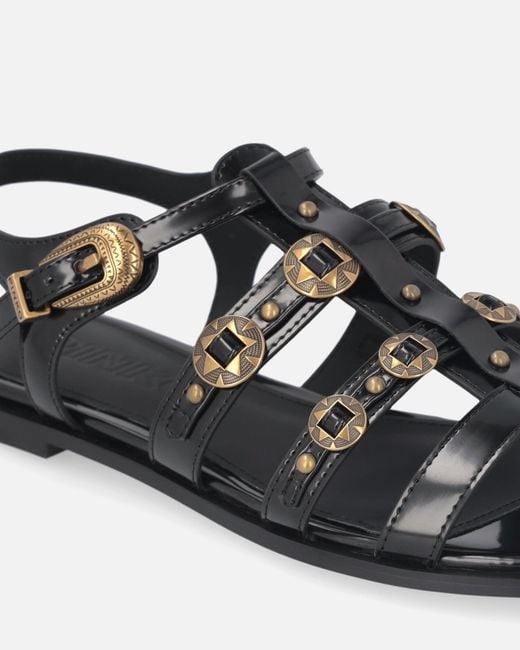 Pinko White Flat Sandals With Straps And Studs