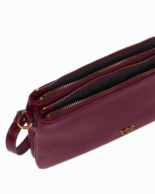 Pinko Purple Leather Mini Double Bag With Shoulder Strap