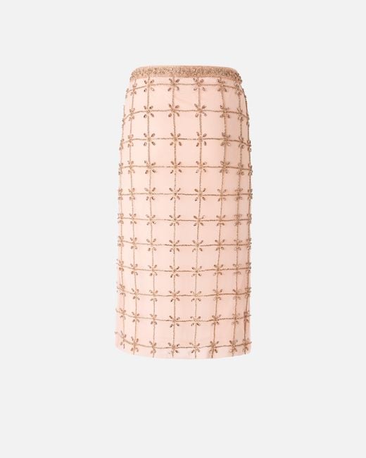Pinko Pink Mesh Calf-Length Skirt With Crystals