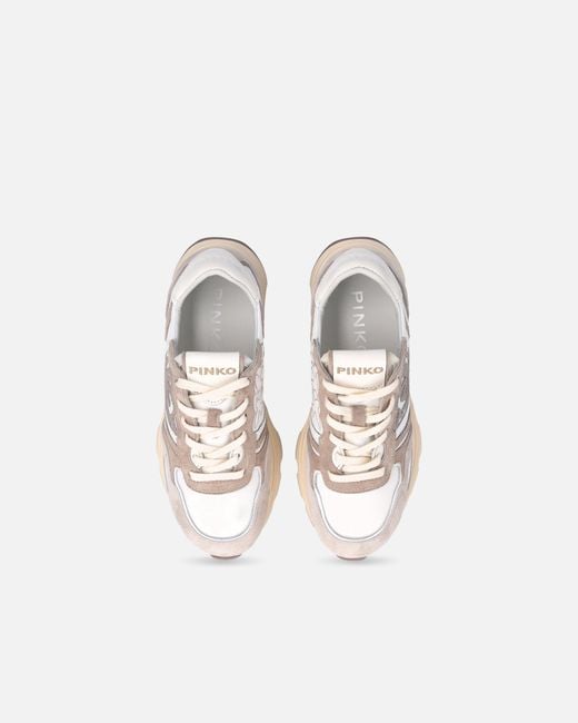 Pinko White Suede Sneakers With Logo
