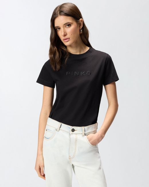 Pinko Black T-Shirt With Logo Embroidery