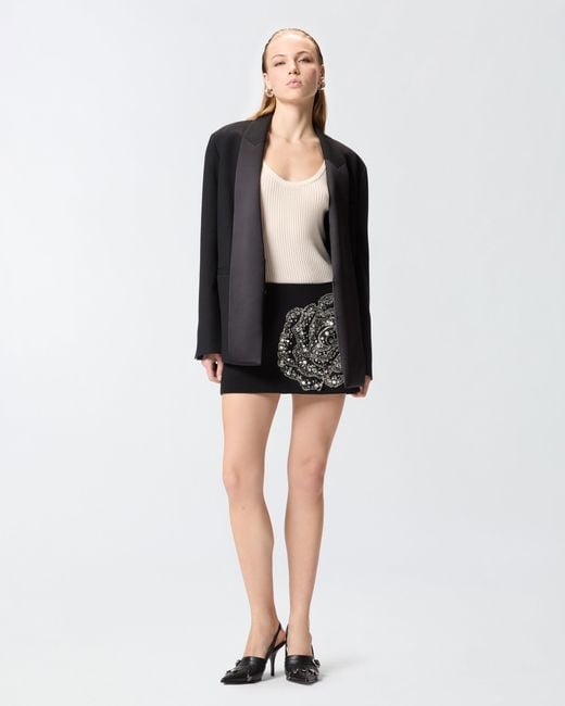 Pinko Black Slub Fabric Jacket With Satin Lapels