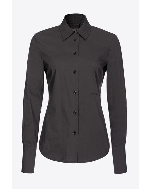 Pinko Black Fitted-waist Poplin Shirt With Embroidered Logo