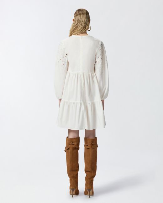 Pinko White Mini Dress With Openwork And Crystals