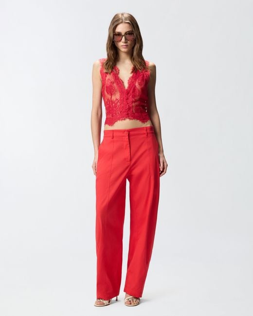 Pinko Red Floral Valenciennes Lace Vest