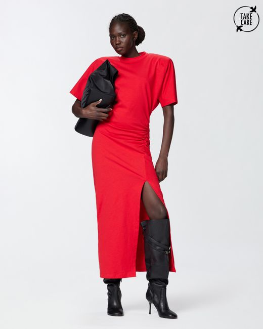 Pinko Red Long T-shirt Dress With Padded Shoulders
