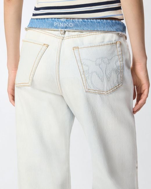 Pinko White Jeans With Contrasting Fold-Down Waist