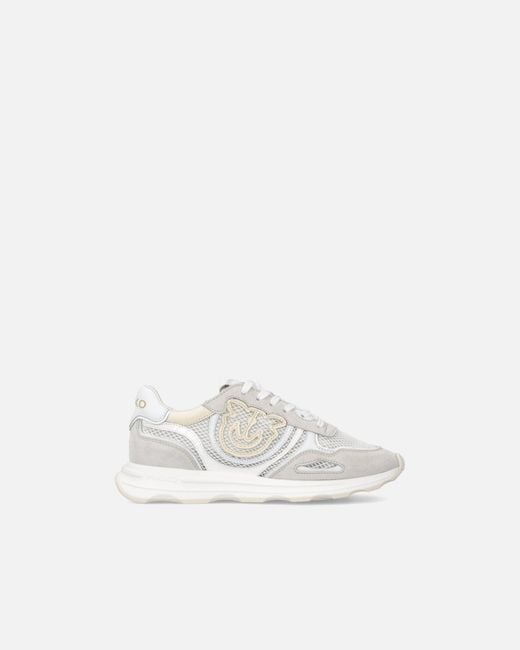 Pinko White Mesh And Suede Sneakers With Love Birds Logo